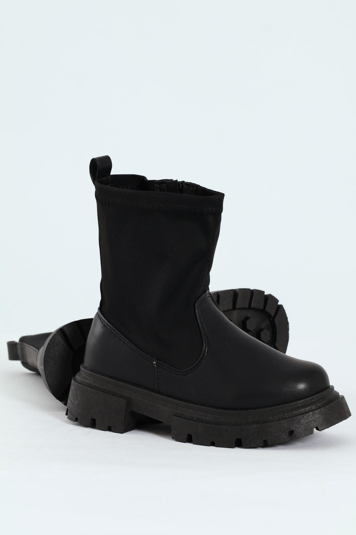Girls PU Neoprene Chelsea Boot - Black