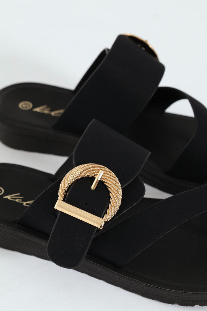 Nubuck Toe Post Sandal With Buckle Detail - Black