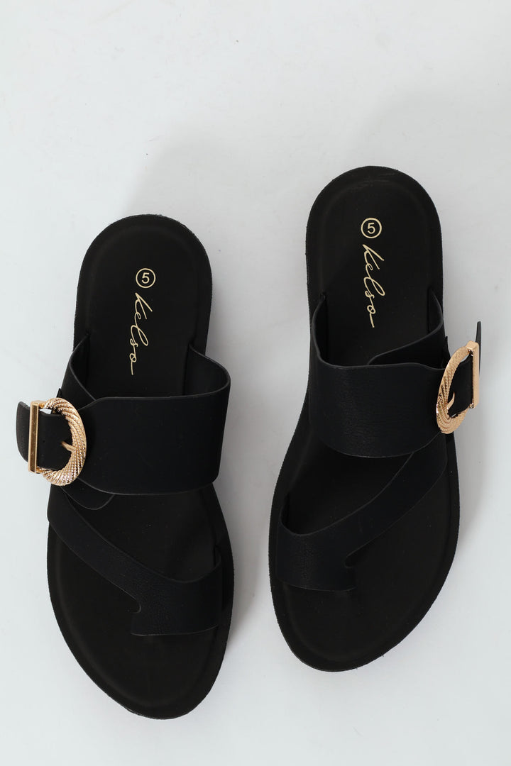 Nubuck Toe Post Sandal With Buckle Detail - Black