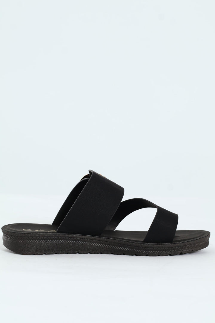 Nubuck Toe Post Sandal With Buckle Detail - Black
