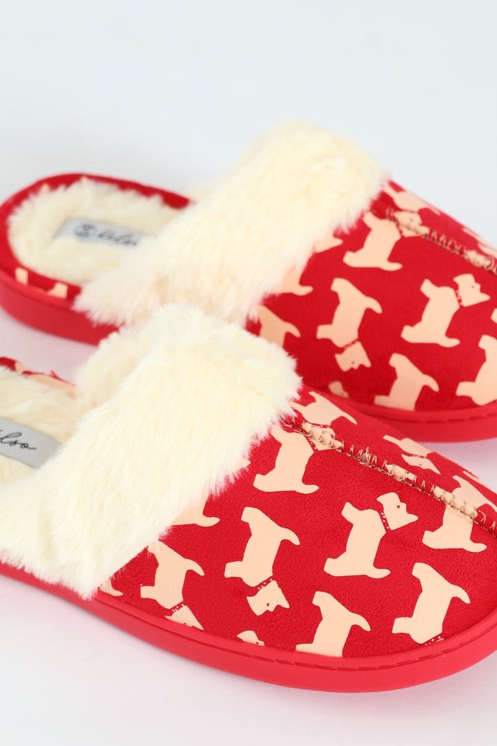 Scotty Dog Slipper With Fur Topline - Red