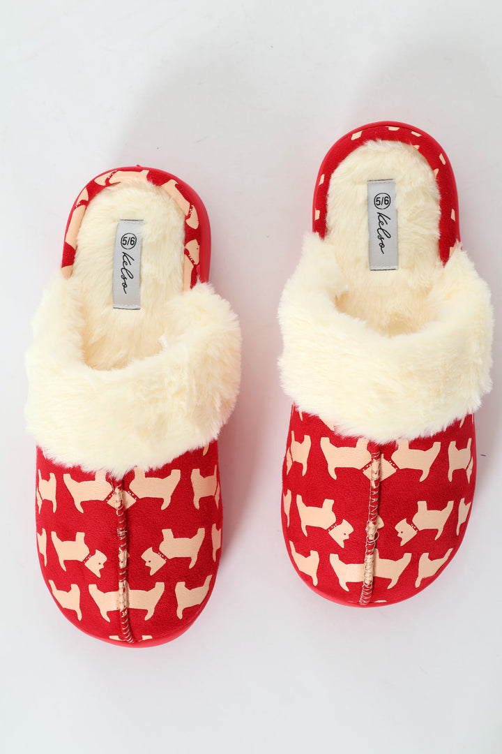 Scotty Dog Slipper With Fur Topline - Red