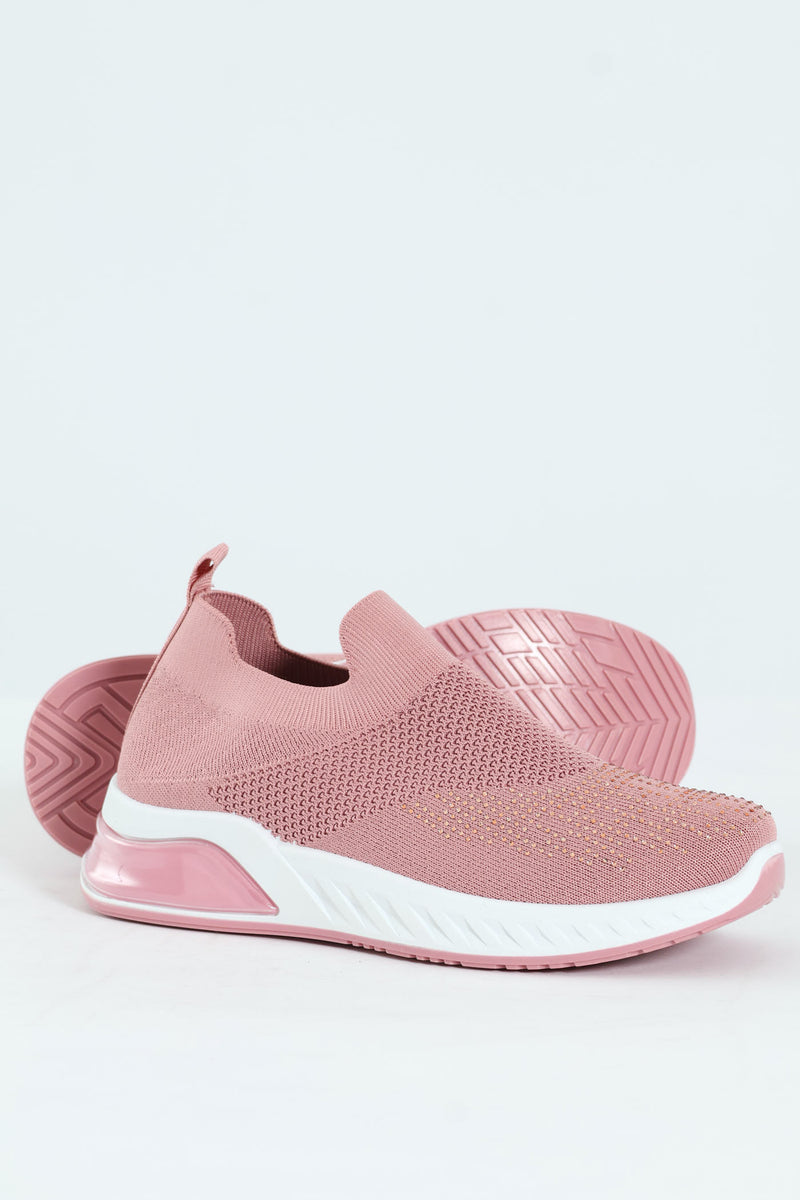 Knit Slip On Sneaker With Diamnte Detail - Blush