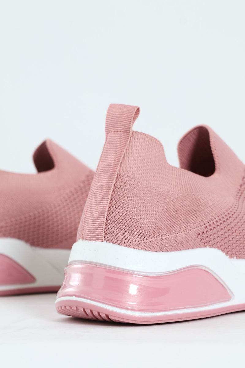 Knit Slip On Sneaker With Diamnte Detail - Blush