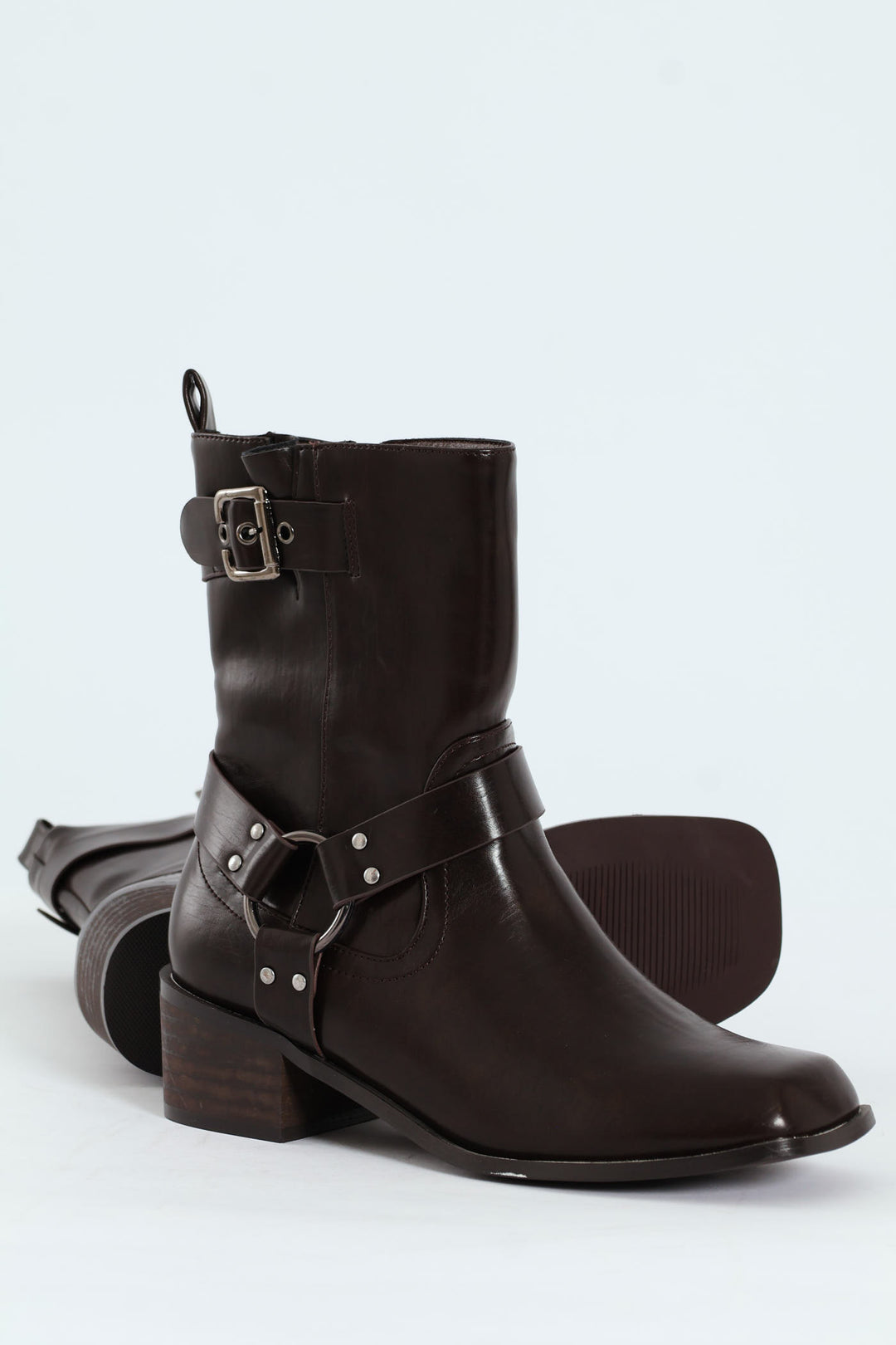 Belted Chunky Military Boot - Chocolate