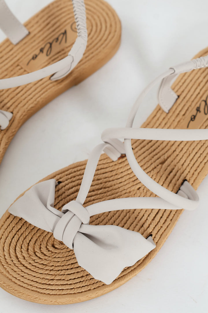 Bow Elasticated Slingback Sandal - Light Grey
