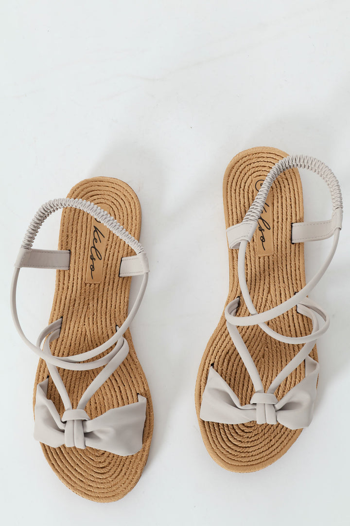 Bow Elasticated Slingback Sandal - Light Grey