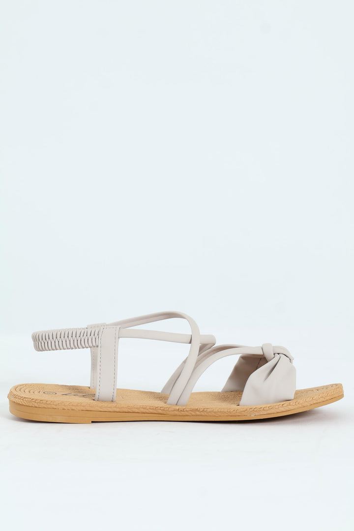 Bow Elasticated Slingback Sandal - Light Grey