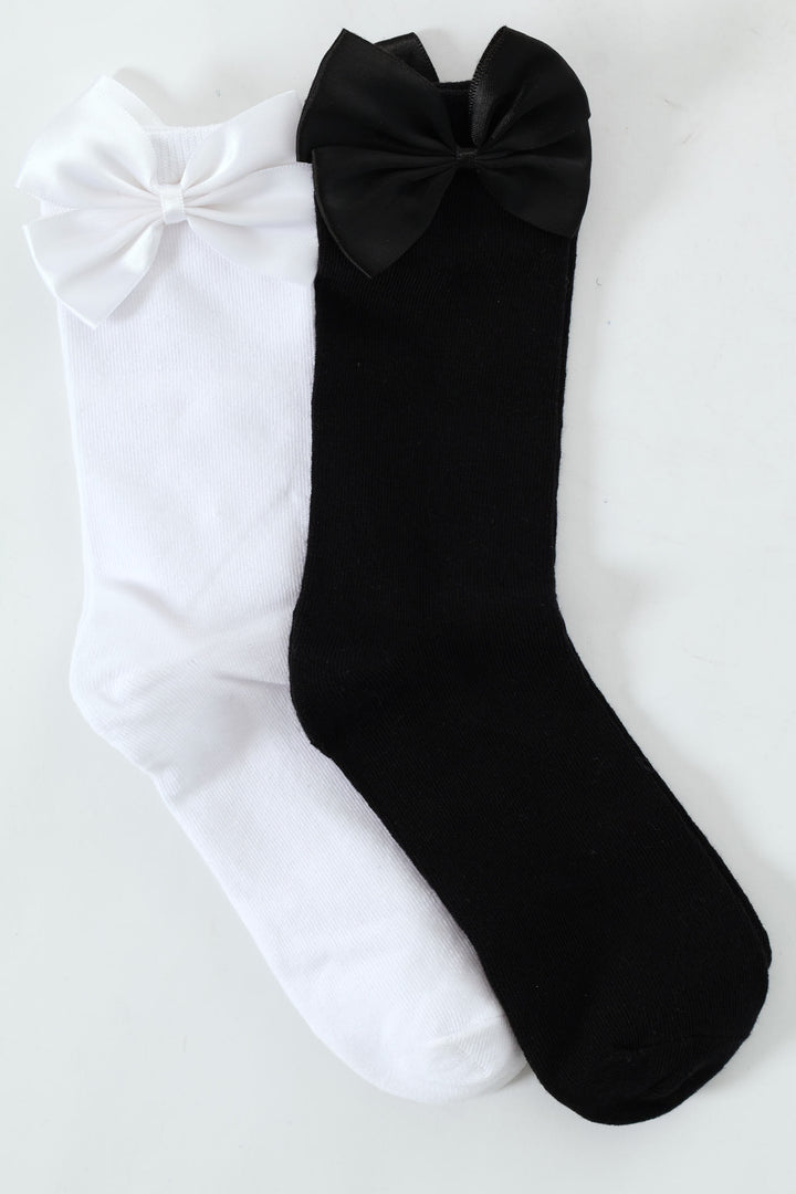 2 Pack Crew Bows Socks - Black