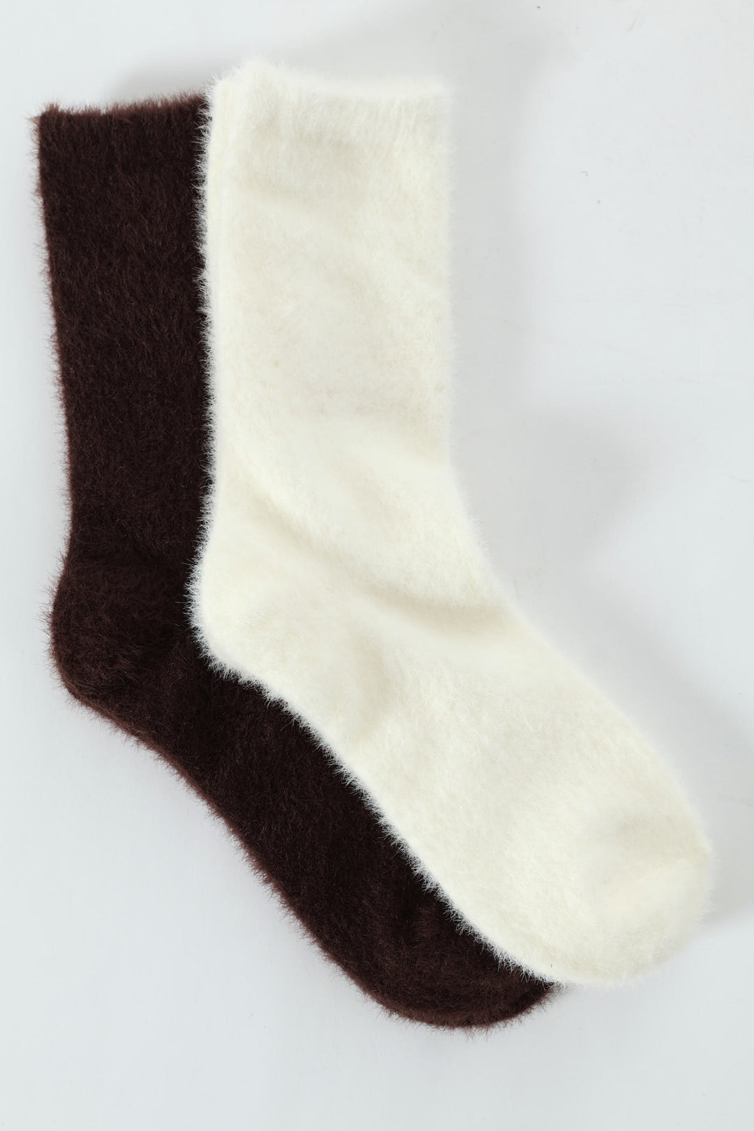 2 Pack Plain Cosy Fluffy Socks - Mid Brown