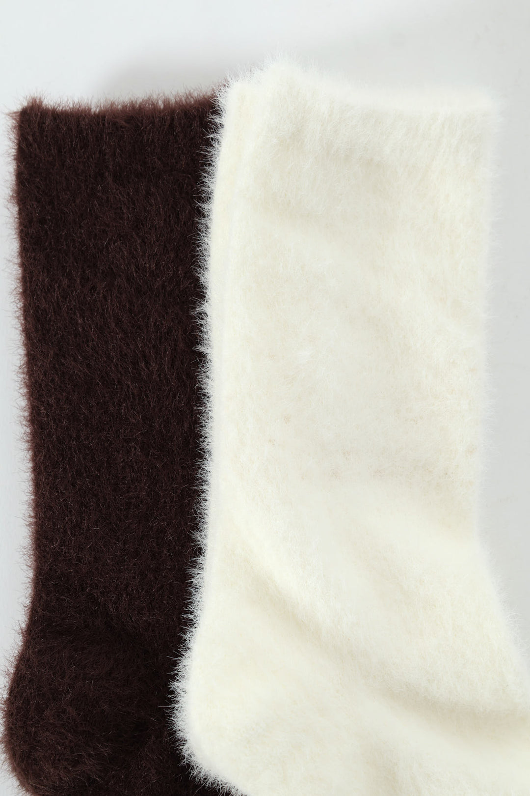 2 Pack Plain Cosy Fluffy Socks - Mid Brown