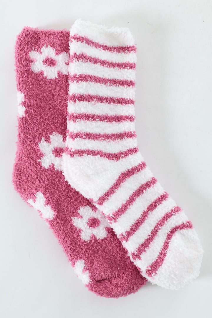 2 Pack Daisies Cosy Socks - Dusty Pink