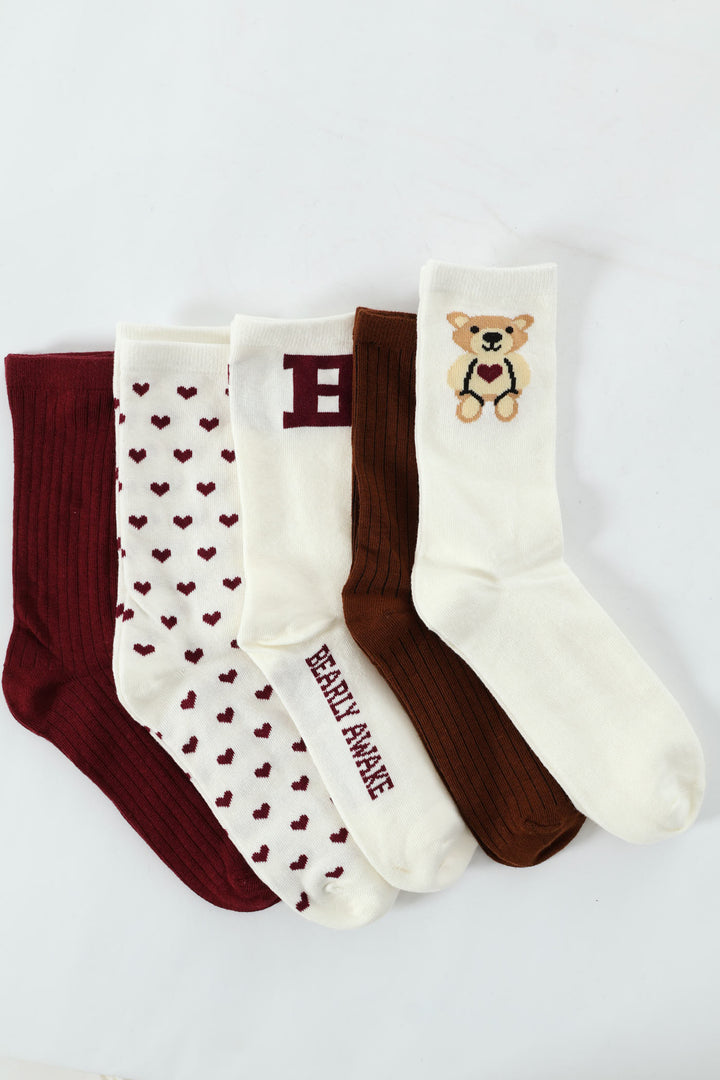 5 Pack Bearly Awake Crew Socks - Multi