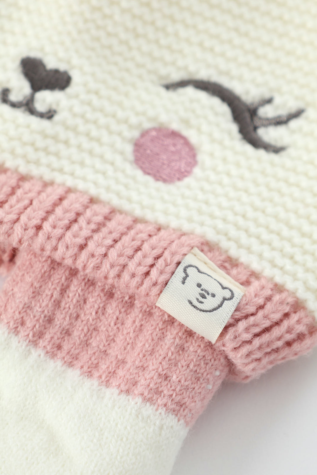 Baby Girls Bear Beanie & Mittens Set - Cream