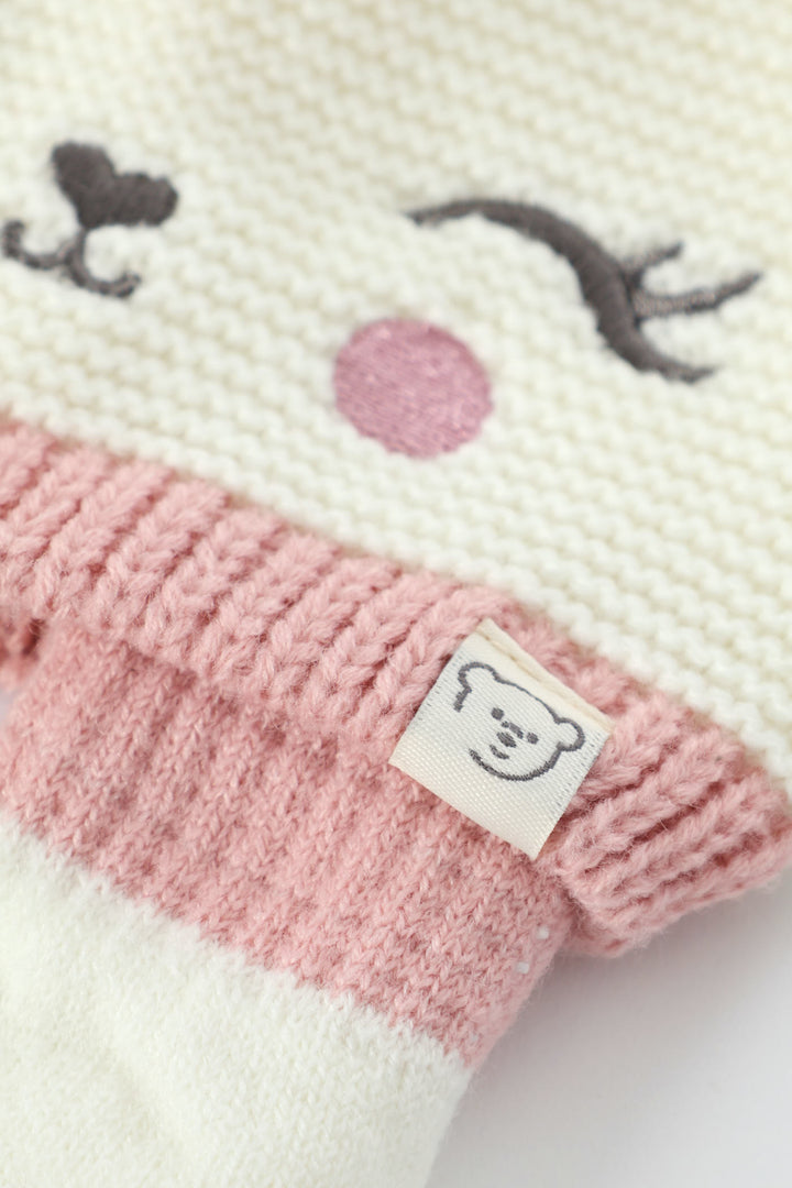 Baby Girls Bear Beanie & Mittens Set - Cream