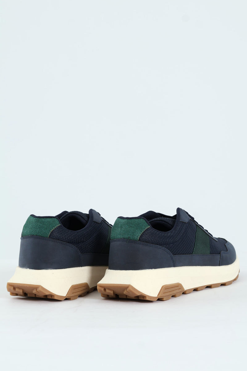 Lace Up Retro Stripe Trainer - Navy