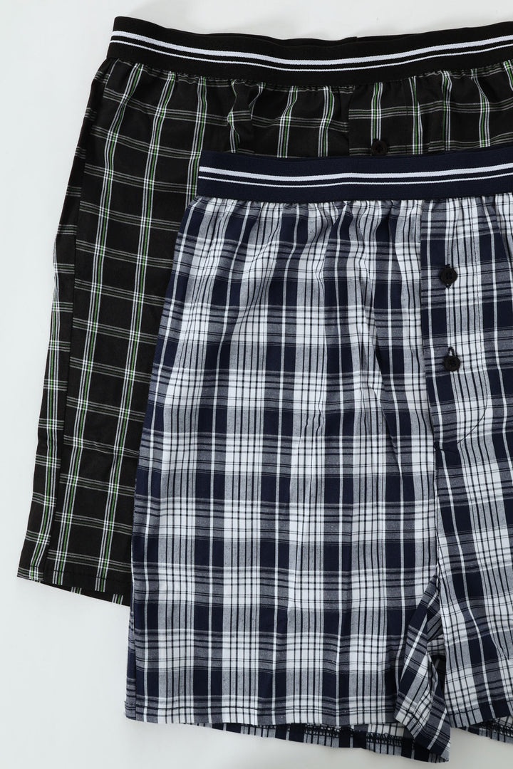 Boys 2 Pack Woven Check Boxers