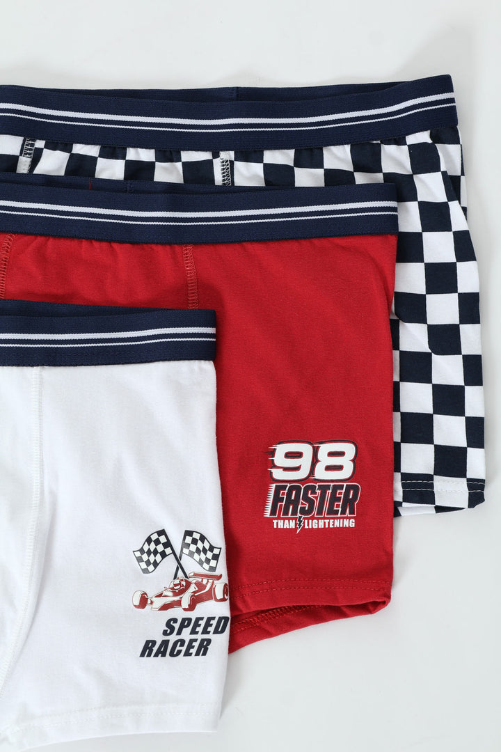Boys 3 Pack Printed Racer Check Boxers