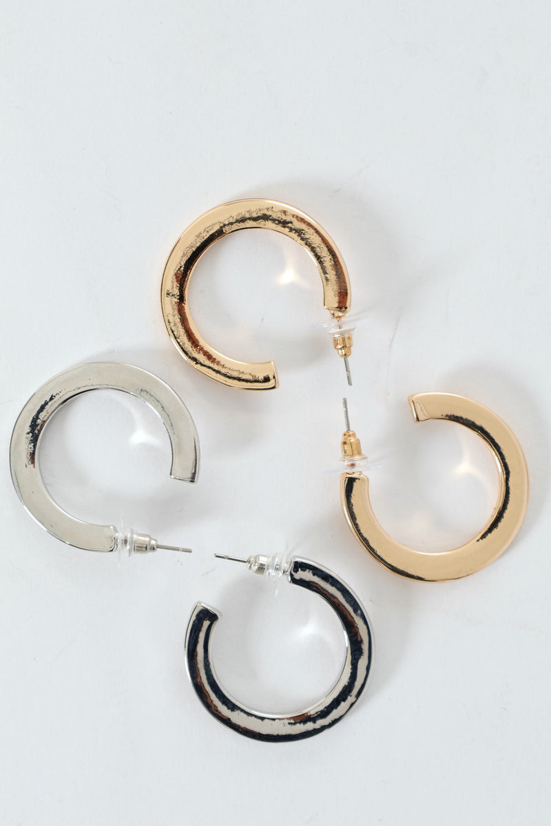 2 Pack Flat Hoop Earrings - Gold/Silver
