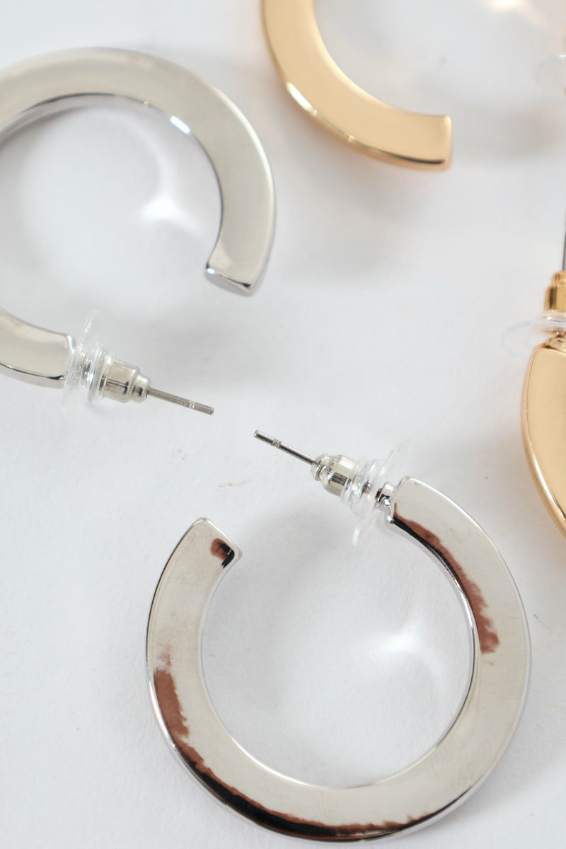 2 Pack Flat Hoop Earrings - Gold/Silver