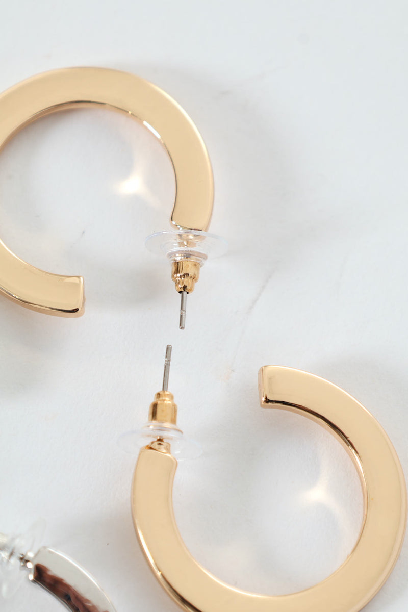 2 Pack Flat Hoop Earrings - Gold/Silver