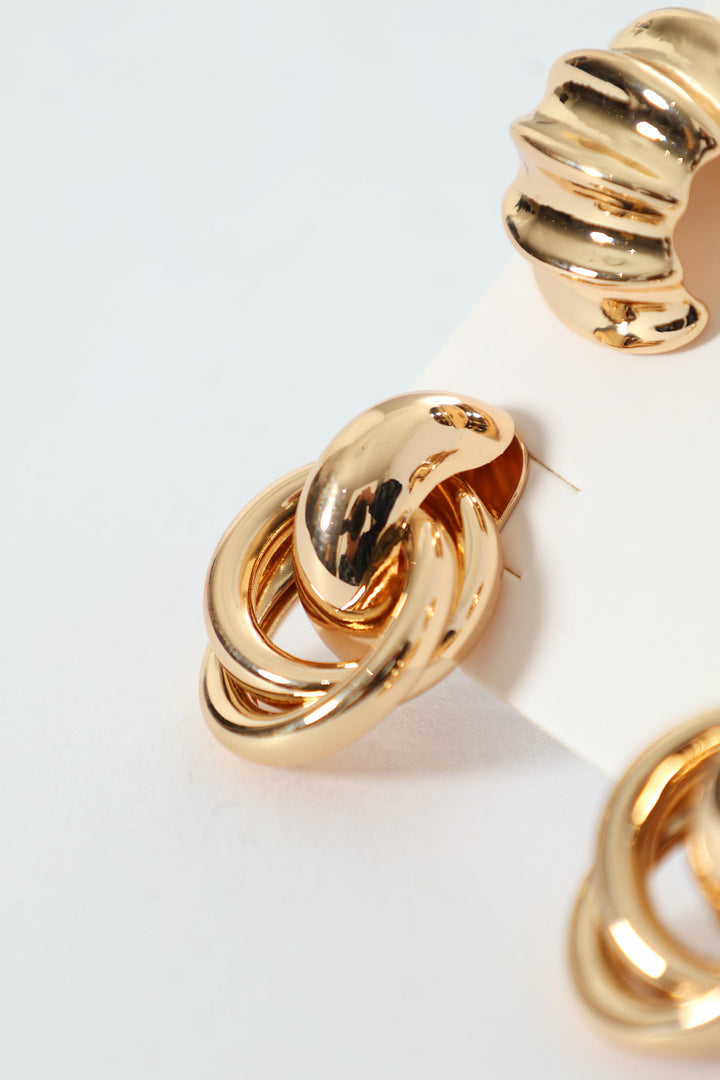 2 Pack Small Rigid Hoop & Doorknocker Earrings - Gold