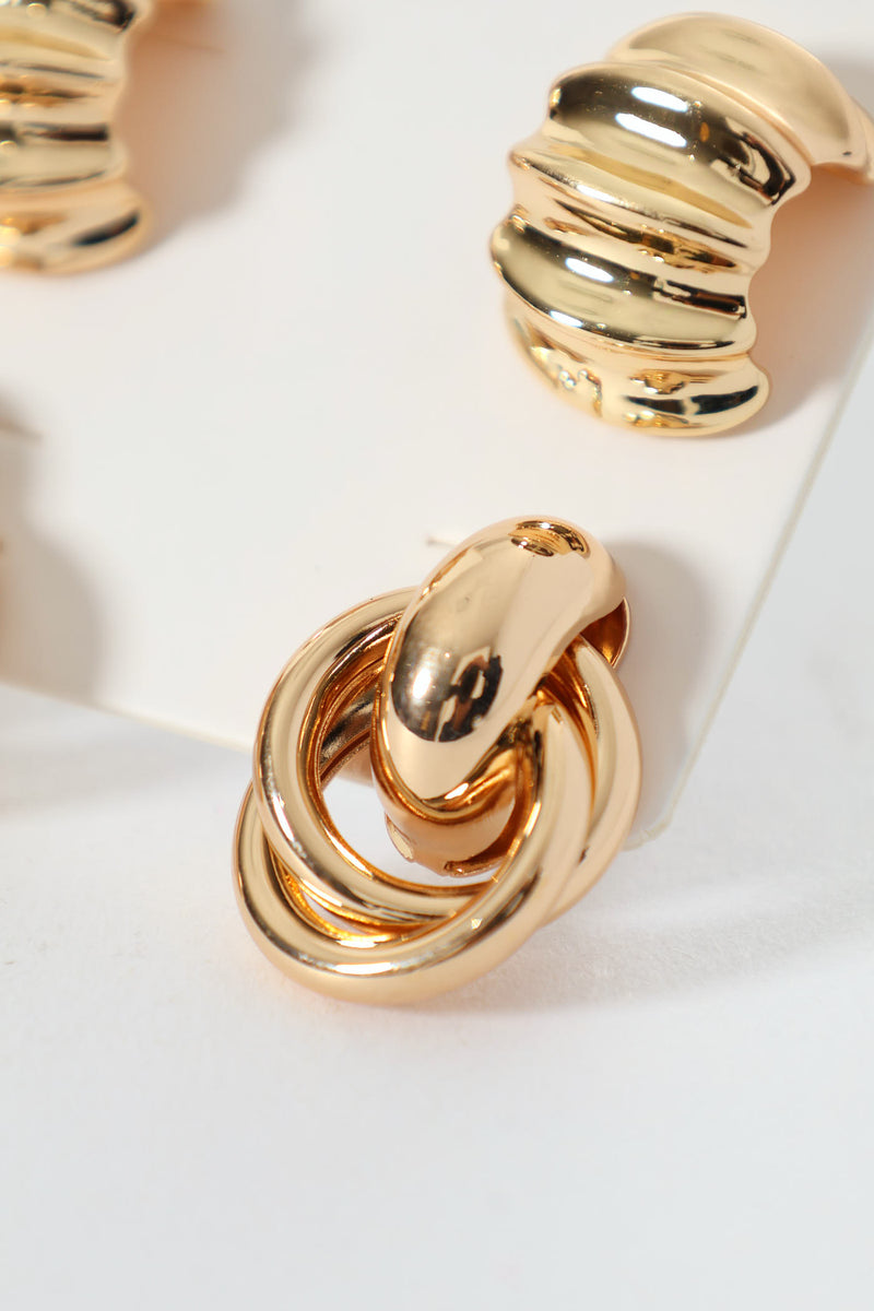 2 Pack Small Rigid Hoop & Doorknocker Earrings - Gold