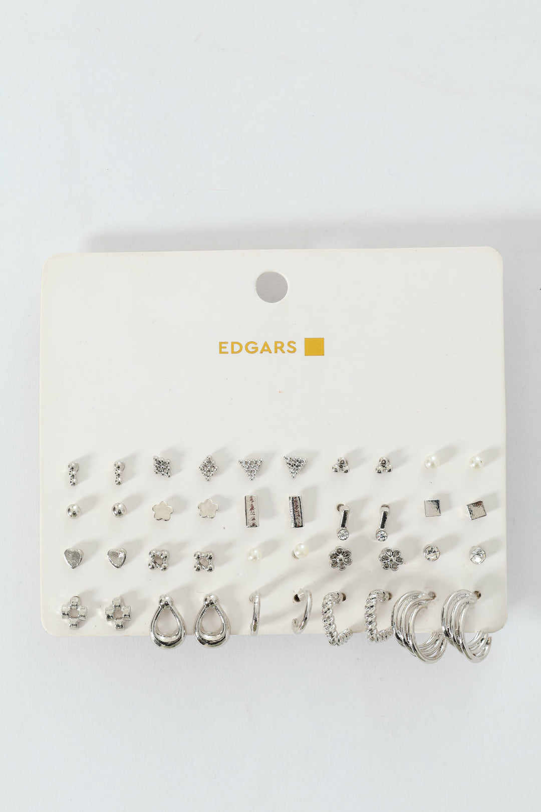 20 Pack Floral Stud Small Hoop Earrings - Silver