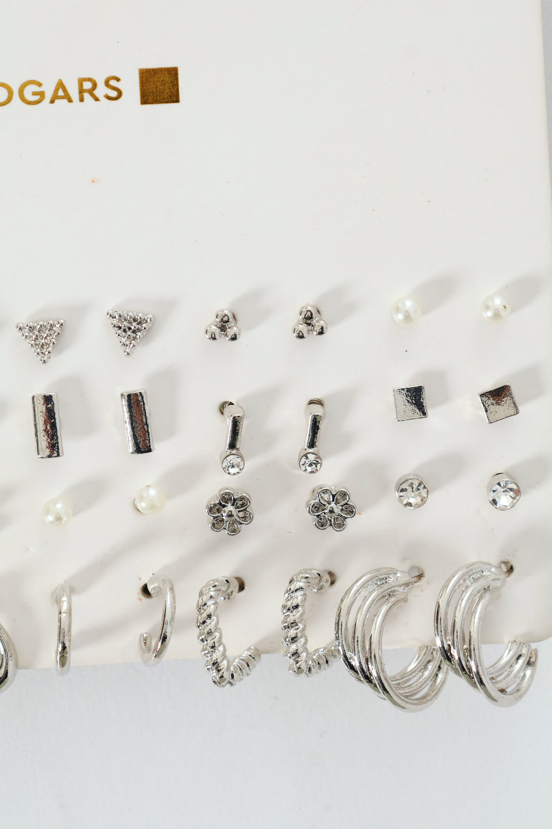 20 Pack Floral Stud Small Hoop Earrings - Silver