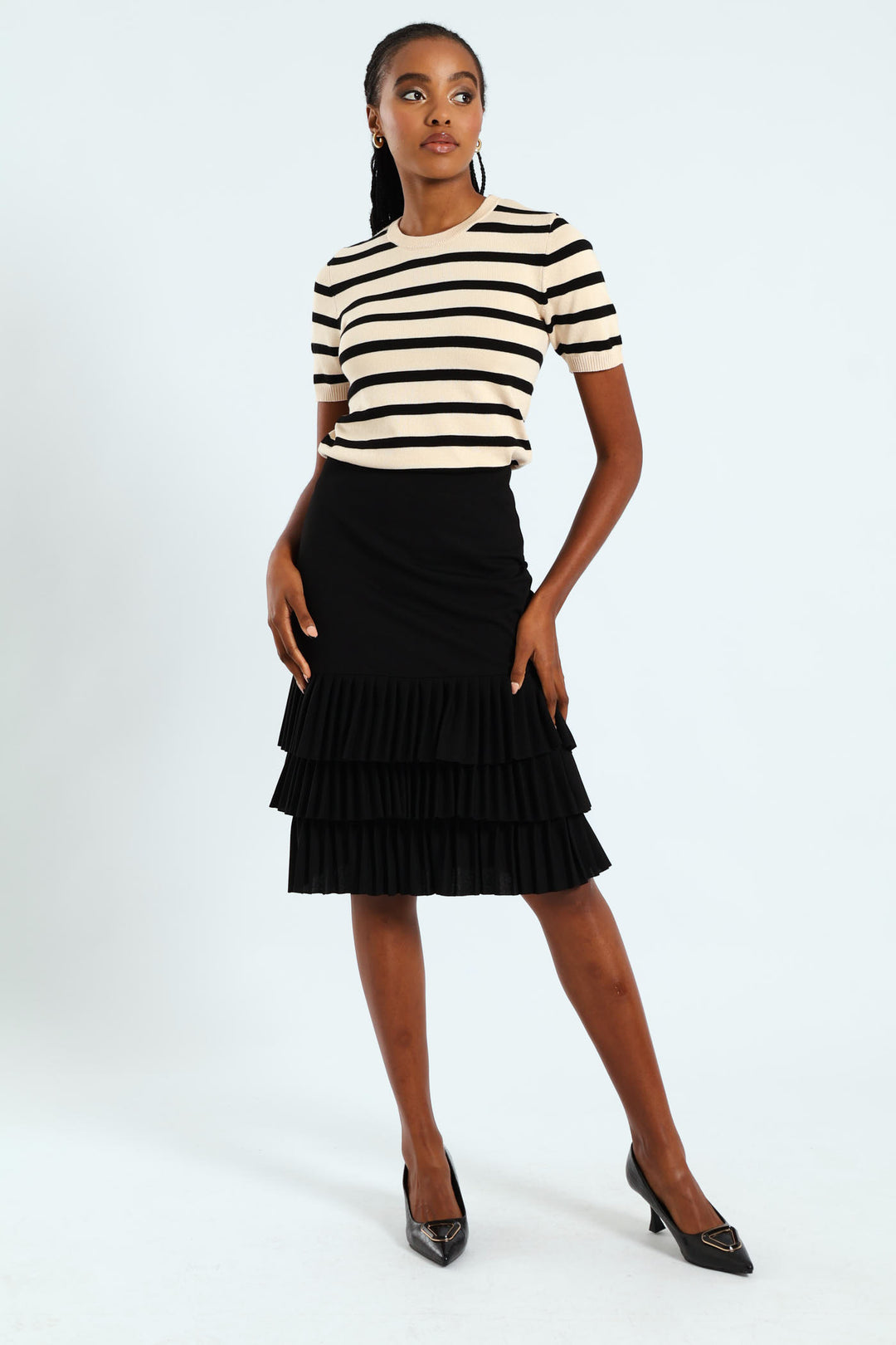 Pleated Hem Pencil Skirt - Black