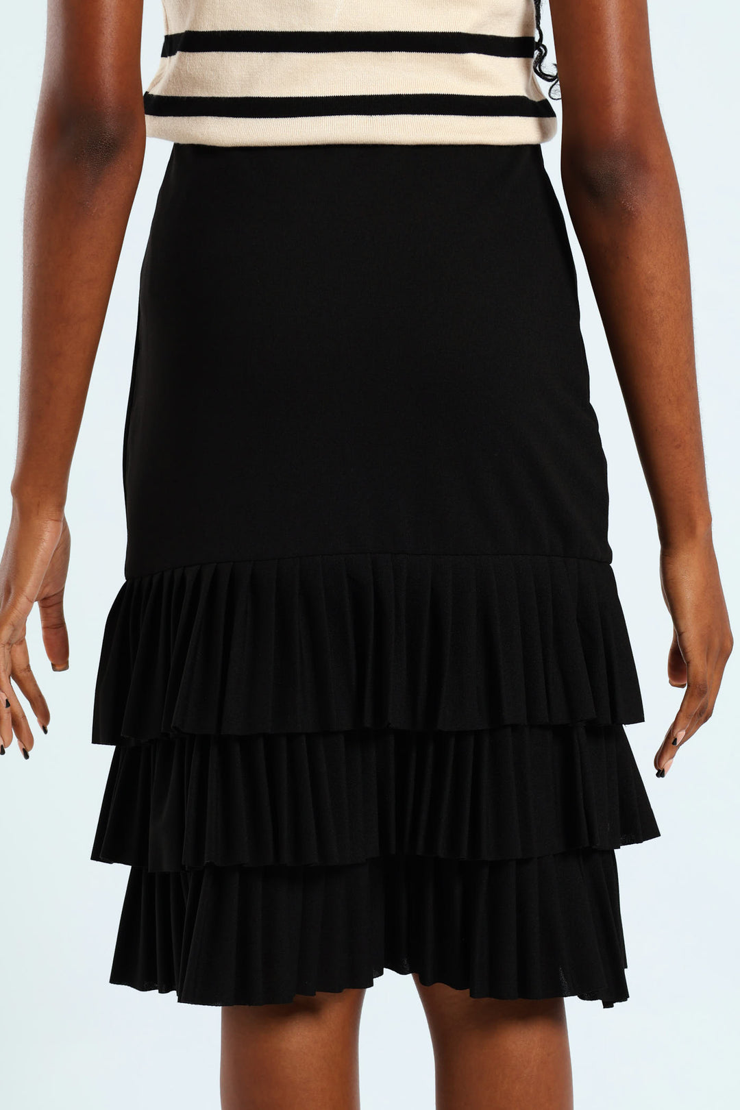 Pleated Hem Pencil Skirt - Black