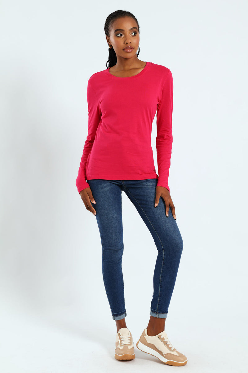 Long Sleeve Modal Crew Top - Magenta