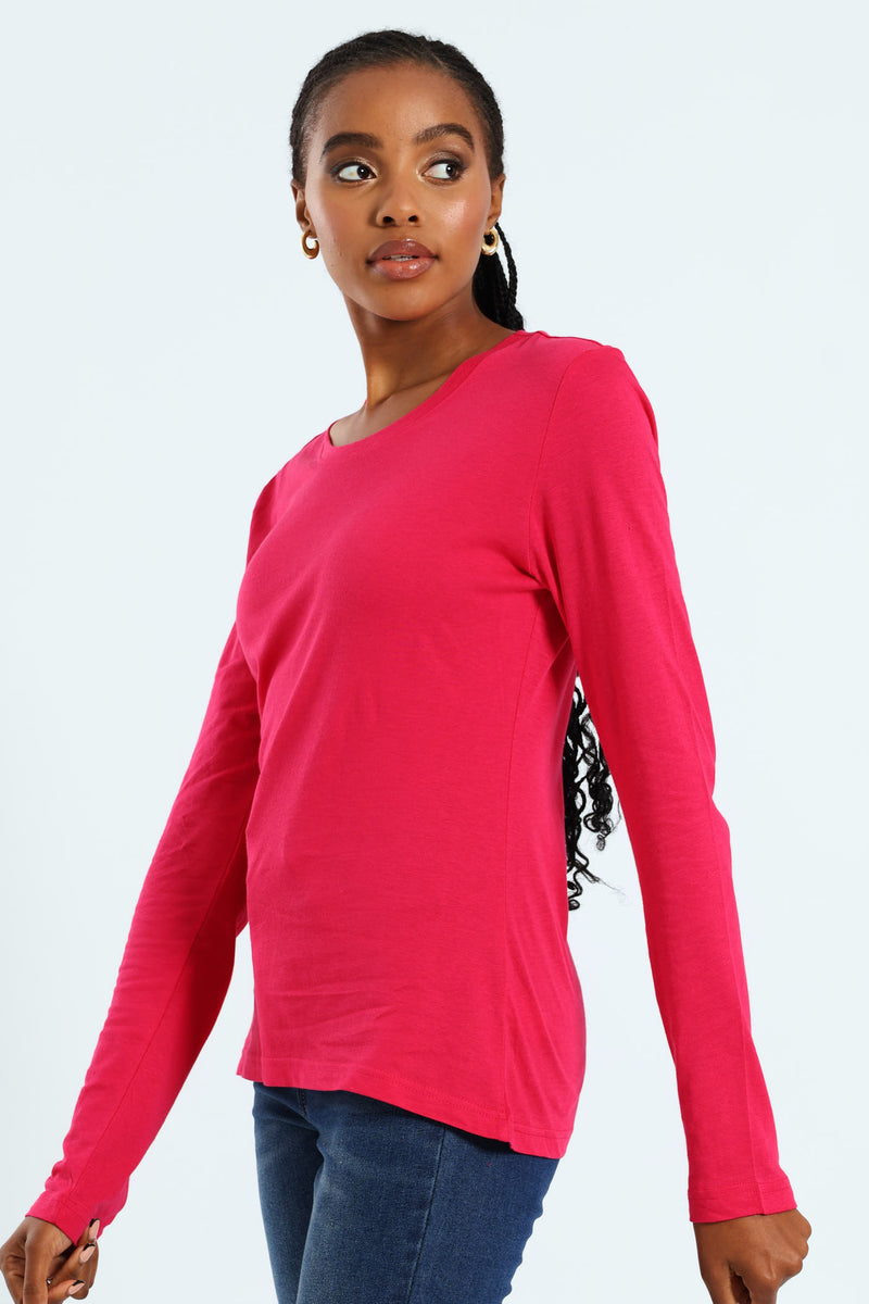 Long Sleeve Modal Crew Top - Magenta