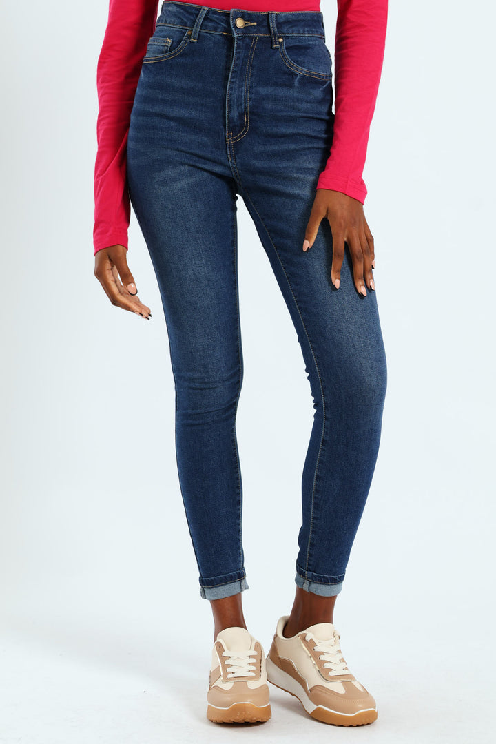 Turn Up Hem Skinny Jean - Med Wash
