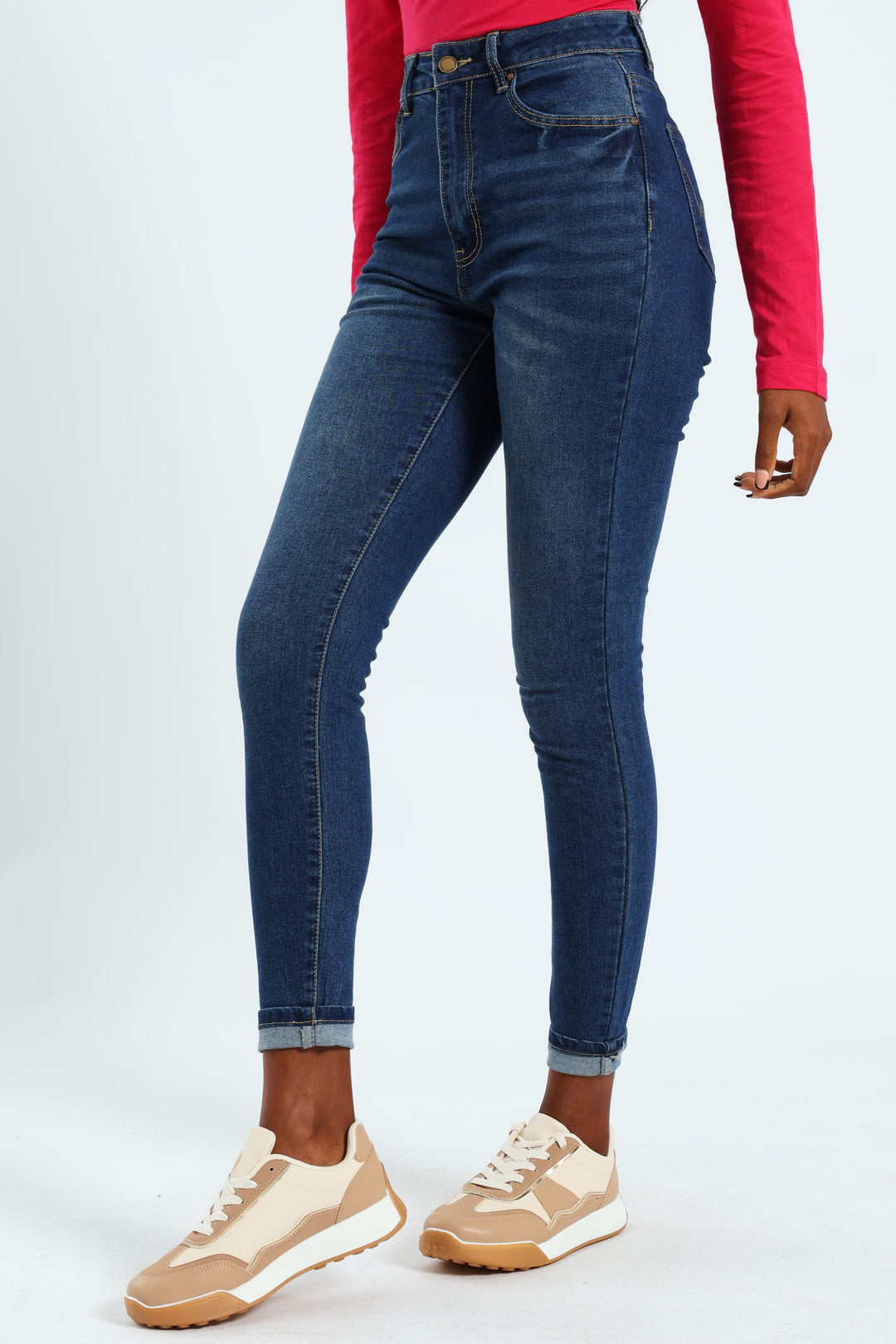 Turn Up Hem Skinny Jean - Med Wash