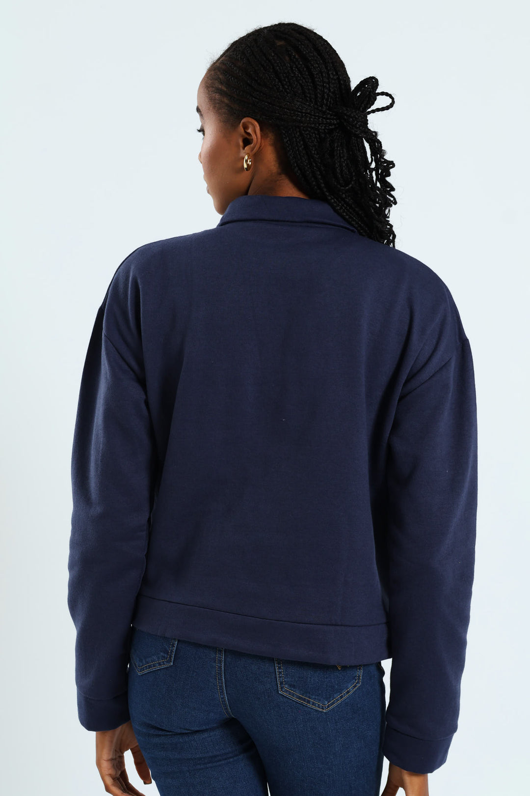 Long Sleeve Slogan Bicycle Zip Funnel Neck Pullover - French Navy