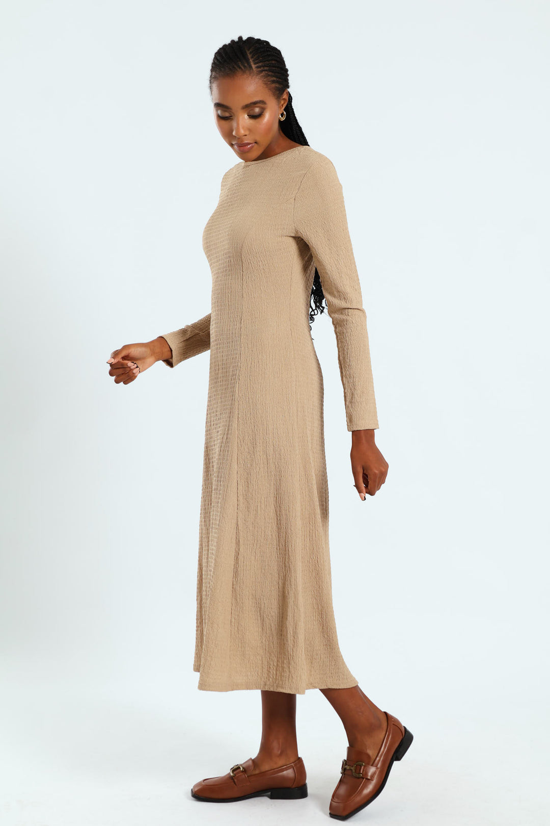 Ladies Fit & Flare Panelled Knit Midi Dress - Dark Beige Edgars Ladies Fit & Flare Panelled Knit Midi Dress - Dark Beige Edgars