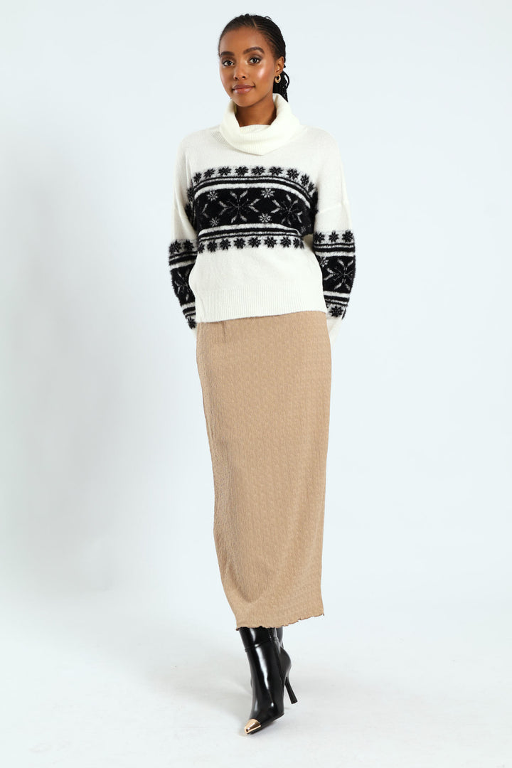 Cowl Neck Fairisle Pullover - Black/White