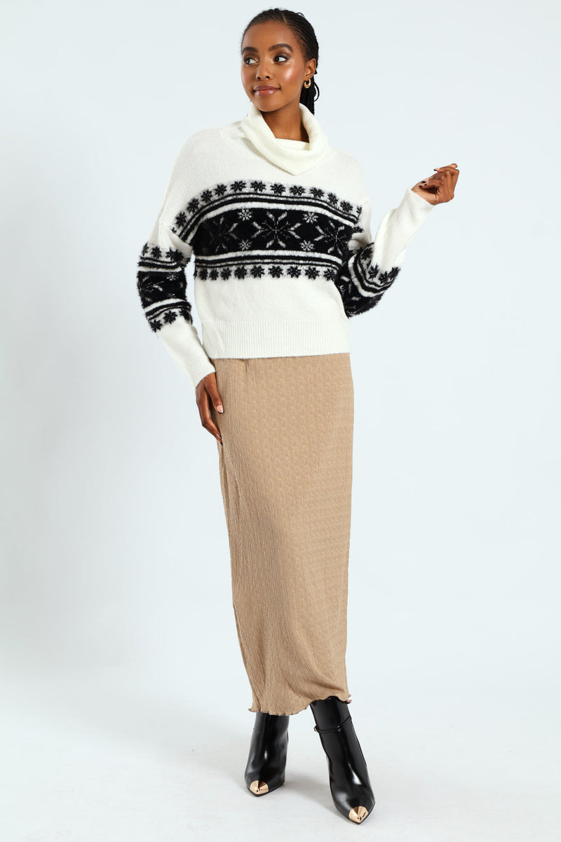 Crinkle Knit Tube Midaxi Skirt - Dark Beige