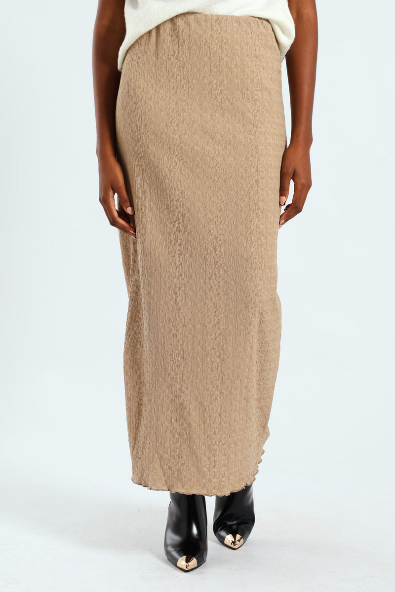 Crinkle Knit Tube Midaxi Skirt - Dark Beige