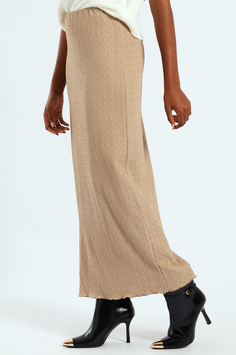Crinkle Knit Tube Midaxi Skirt - Dark Beige