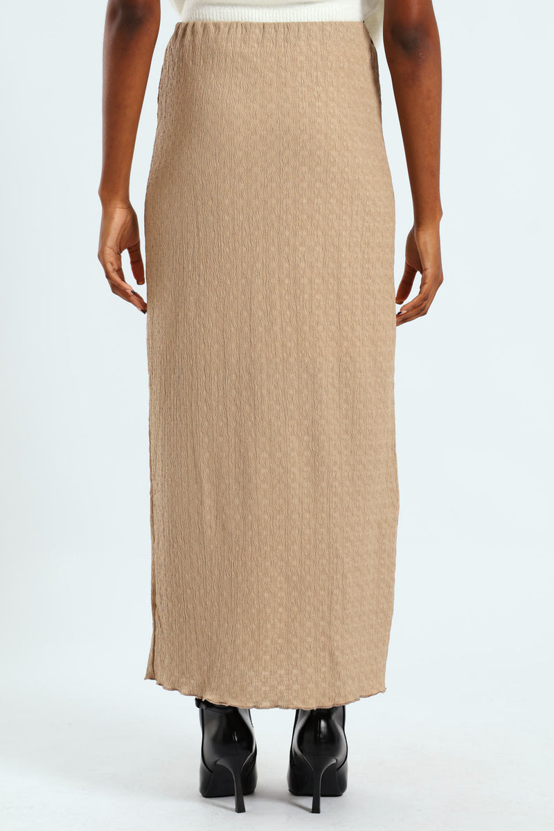 Crinkle Knit Tube Midaxi Skirt - Dark Beige