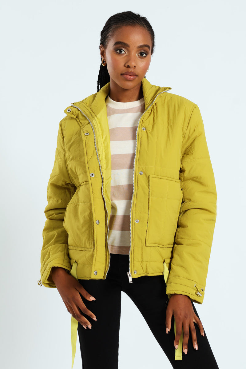 Light Weight Boxy Quilted Puffer - Chartreuse