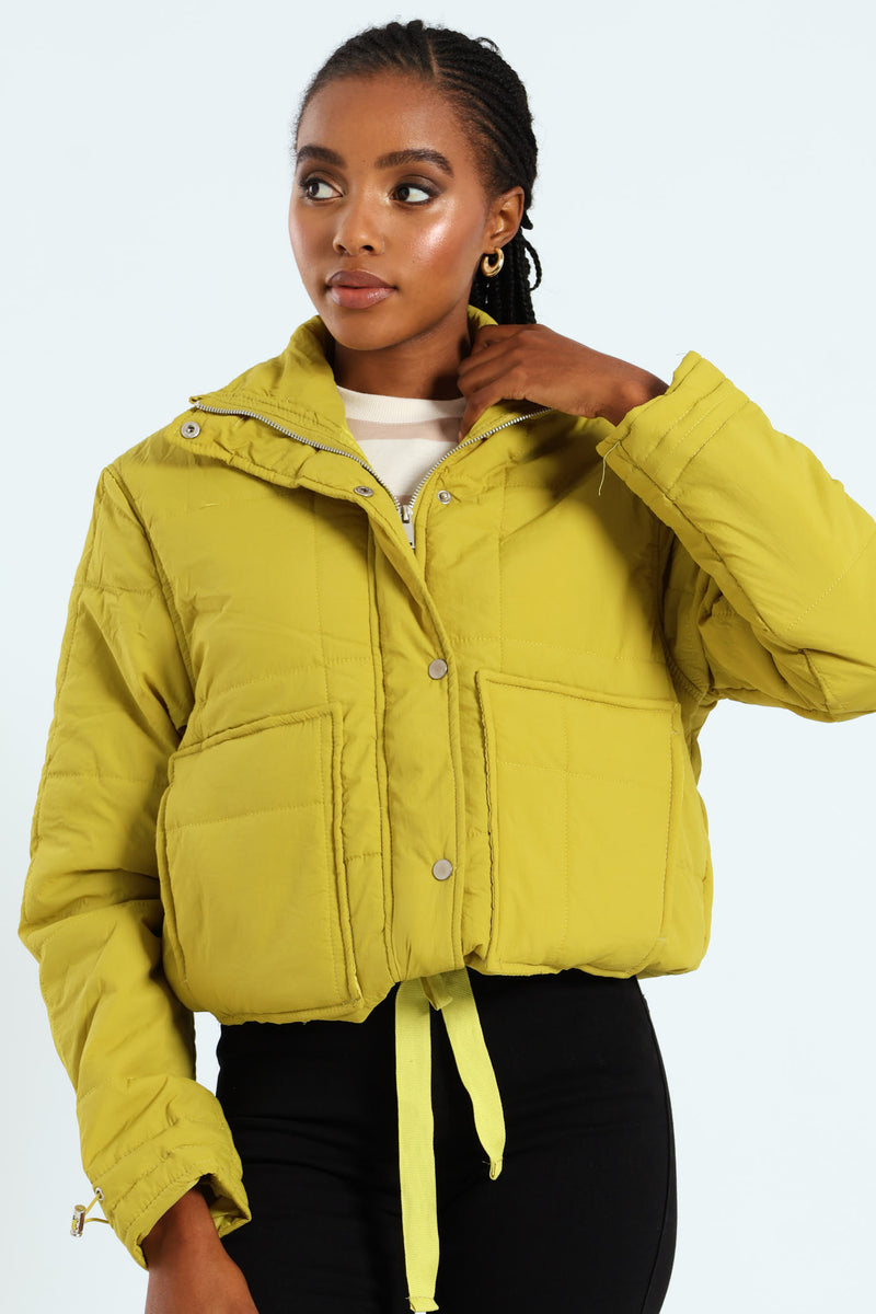 Light Weight Boxy Quilted Puffer - Chartreuse