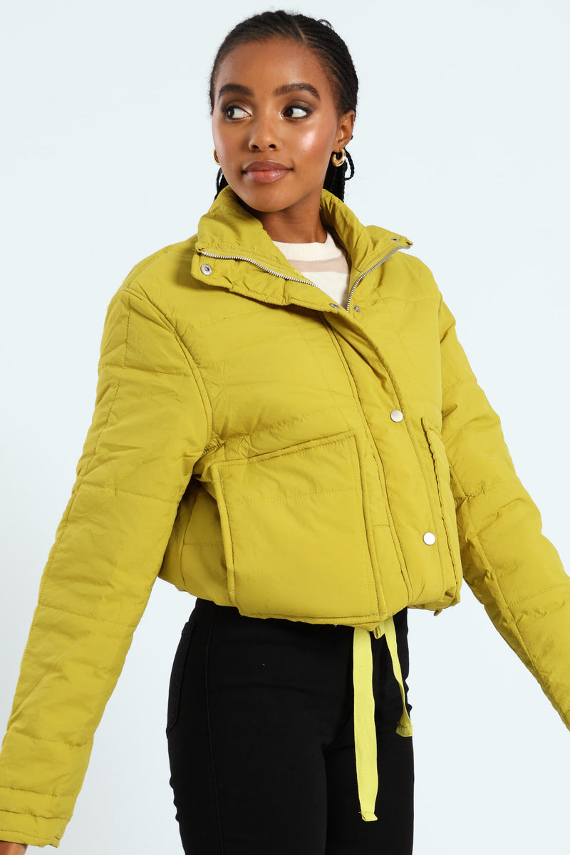Light Weight Boxy Quilted Puffer - Chartreuse