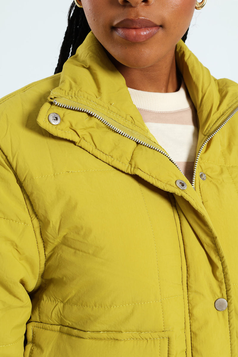 Light Weight Boxy Quilted Puffer - Chartreuse