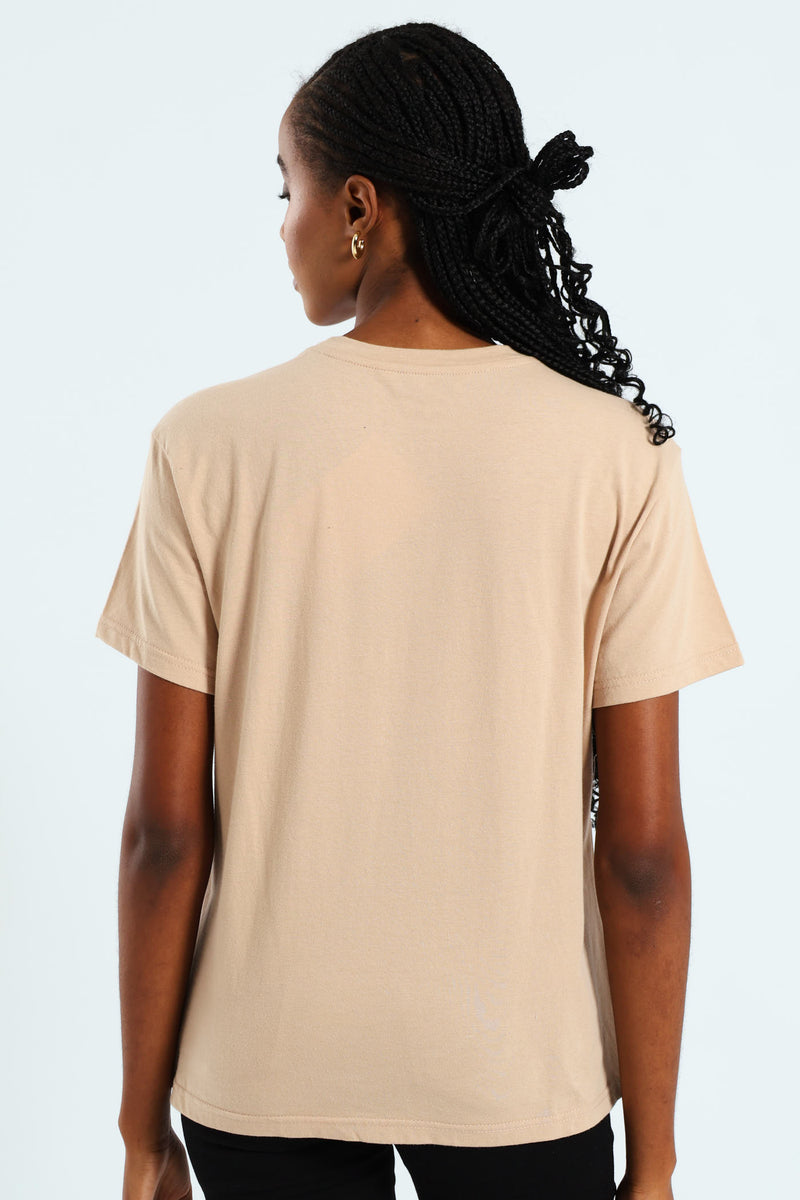 Abstract Faces Foil Tee - Beige