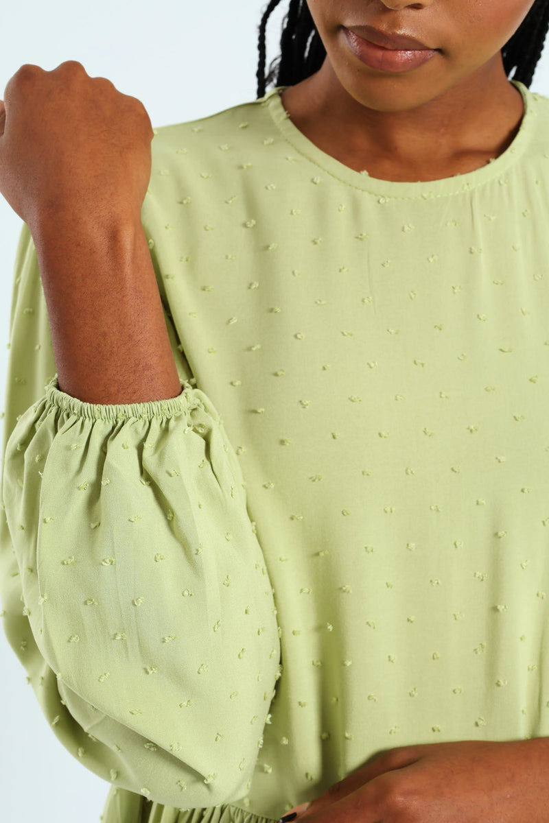Dobby Clip Spot Popover Babydoll Blouse - Matcha