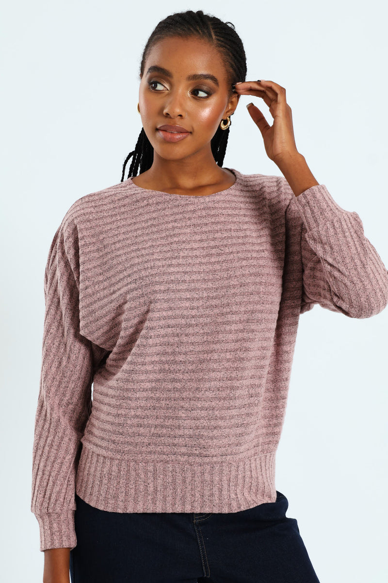 Dolman Sleeve Ribbed Top - Mauve