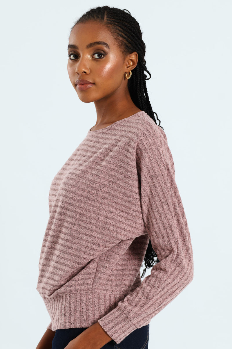 Dolman Sleeve Ribbed Top - Mauve